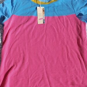 Vibrant Pink and Blue Striped Women's Tee